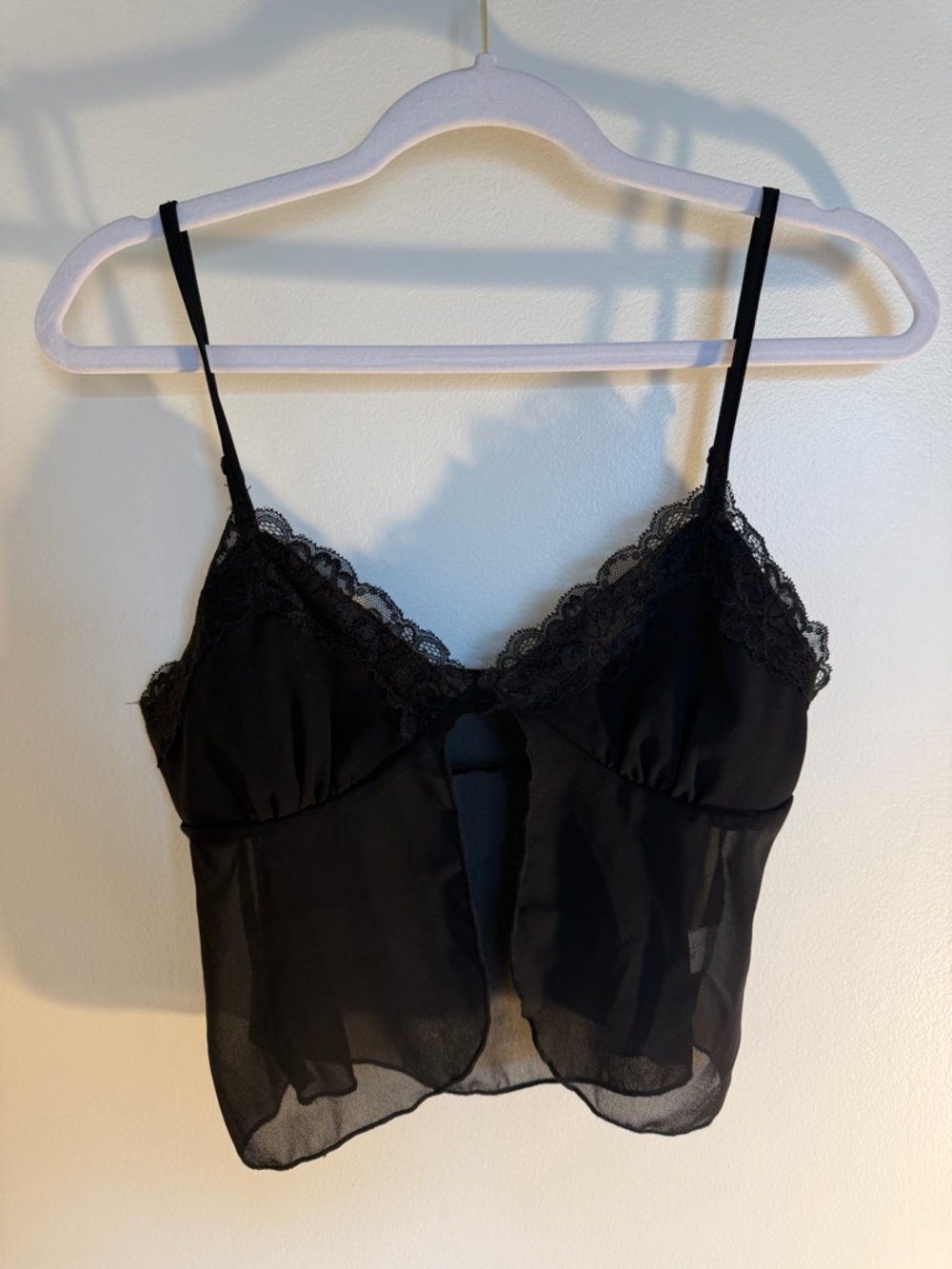 Black Lace Trim Sheer Camisole Top